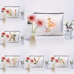 Fashionable Floral Monogram Clutch Bag - 1 PC Polyester Makeup Organizer With Initial Design Hand Washable Lightweight Travel To