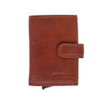 Bossi Mechanism Cardholder Wallet With Coin Zip Pouch - Goat Oily Hunter Tan