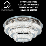 Stainless Steel LED Ceiling Fitting With K9 Crystals - 56W LED 600MM