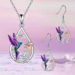 1PC 3PCS Stylish Cute Waterdrop Shaped Pendant Necklace set Hummingbird With Flower Decor Jewelry Birthday Holiday Gift