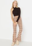 Printed Flare Knit Trousers - Brown