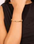 Waterproof Gold Plated Stainless Steel Brown Pearlised Inlay Hinged Bangle