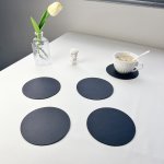 5PCS 11.94CM Round Solid Color Faux Leather Coasters - Waterproof Heat-resistant Drink Mats For Coffee & Tea Cups - Tabletop Pro