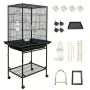 Large Wrought Iron Parrot Bird Cage 133CM With Rolling Stand Feeding Bowls