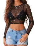 Avidlove Mesh Top Long Sleeve Mesh Crop Top Sheer Tops For Women See Through Shirt KT59 L