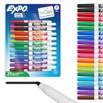 Expo Dry Erase Markers Low Odor Ink Assorted Colors Fine Tip 21 Count - Whiteboard Essential Supplies For Office School Classroo