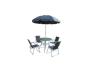 6 Piece Outdoor Folding Dining Round Glass Patio Table Chair Set With Umbrella - Black