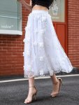 Floral Applique Mesh Skirt Casual Elastic Waist Skirt Women's Clothing