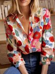 Floral Print Single-breasted Blouse Casual Collared Long Sleeve Blouse For Spring & Fall Women's Clothing