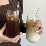 Versatile Vertical Stripe Glass Cups - Heat Resistant Reusable Drinking Glasses For Iced Coffee & More - Eco-friendly Handwash O