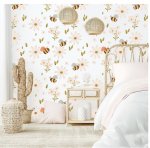 Floral Bees Wallpaper - 1.2M Wide X 3M High Non-adhesive Requires Wallpaper Glue