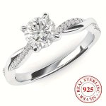 925 Sterling Silver Elegant Classic Style 4 Prong Inlaid Round Zirconia Ring For Women Engagement Wedding Proposal Jewelry Roman