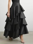 Layered Asymmetrical Ruffle Hem Skirt Elegant A-line High Waist Solid Color Ankle Length Skirt For Party & Banquet Women's Cloth