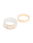 Mixed Metal Diamante Textured & Smooth Rings 2-PACK - M l