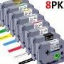 8-PACK Multi-color Laminated Label Tape For Brother Tz Series Label Makers: 12MM X 0.47" White Black Red Green Yellow Blue Clear