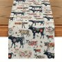 Bohemian Farmhouse Table Runner - Rustic Cow & Sheep Design Polyester Rectangular Kitchen & Dining Decor For Home And Parties