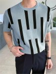 Color Block Men's Casual Comfy Knitted Short Sleeve Crew Neck T-Shirt Summer Outdoor
