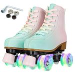 Yyw Roller Skates For Girl Women Quad Roller Derby Skates High Top Double Row Light Up Roller Skates Pu Skates Shoes For Kid Beg