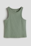 Ribbed Cotton Vest Top - Khaki Green
