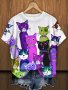 Plus Size Cartoon Cat Print T-Shirt Casual Crew Neck Short Sleeve T-Shirt Women's Plus Sizeclothing