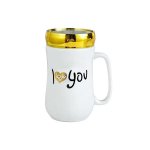 350ML Ceramic Mug With Lid White & Gold