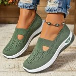 Women's Slip-on Walking Shoes - All-season Geometric Fabric Flats With Rubber Sole Comfort Breathable Plain Toe Casual Sneakers 