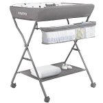 Baby Changing Table With Wheels Maydolly Portable Adjustable Height Folding Diaper Station With Nursery Organizer & Storage Rack