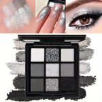 Smoky Eyeshadow Palette 9 Colors True Black Dark Grey Smokey Goth Makeup Pallet 9 Soft Matte Shimmer Glitter High Pigmented Basi
