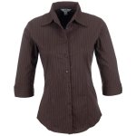 Ladies 3 4 Sleeve Manhattan Striped Shirt Brown Old