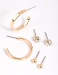 Goldair Gold Plain Stud & Hoop Earring Pack