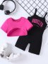 Sweet Girls 2pcs Short Jumpsuit + Short Cardigan Street Trendy Two-piece Set For Summer