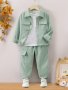 2-PIECE Boys Casual Corduroy Co Ord Set Long Sleeve Button Up Shirt With Pocket And Jogger Pants Comfy Spring Fall Clothes