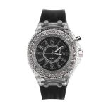 Silicone Strap Watch For Girls LED Back Light Round Dial