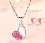 Two-toned Heart Pendant And Stud Earing Jewellery Set 925 Sterling Silver