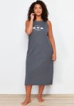Plus Printed Midi Oversized Nightgown - Anthracite