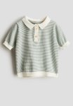 Knitted Polo Shirt - Dusty Green Striped