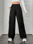 Flap Pockets Wide Leg Cargo Pants Young Solid Color Elastic High Waist Loose Pants For Spring & Summer Women's Clothing