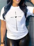 Heart & Cross Graphic Short Sleeves Sports Tee Round Neck Workout Causal T-Shirt Top Women's Activewear