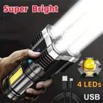 Ultra-bright USB Rechargeable LED Flashlight - High Lumens Cob & 4X LED Technology Handheld Tactical Torch For Camping & Emergen