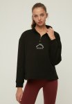 Polo Neck Oversize Raised Knitted Sweatshirt - Black