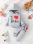 Baby Girls Cute Letter Of Love Print Hooded Sweatshirt Trousers Set For Spring And Autumn