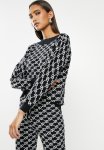 Sissy Boy Assymmetric Off The Shoulder Branded Knit - Black & Off White