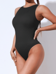 Ribbed Sleeveless Bodysuit - Black - Medium