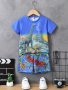 2PCS Boys Casual Cool Dinosaur 3D Graphic Print Short Sleeve T-Shirt & Shorts Set Comfy Summer Boys Clothes