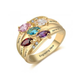 NJ513-CRI103563 Gold Plated Sterling Silver Personalized Names & Birthstones Ring