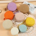 Cute Summer Woven Straw Solid Color Crossbody Bag For Girls Large Round Purse With Zipper Closure Durable And Lightweight For Va