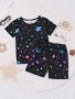 Toddler Girls 2-PIECE Set Crew Neck Short Sleeve Allover Stars Print Top+matching Short Pants Comfy Casual Set