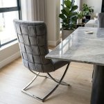Grey Upholstered Dining Chair With Silver Frame