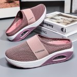 Women's Solid Color Mesh Sneakers Slip On Soft Sole Platform Home Casual Shoes Breathable Half Drag Slides Shoes
