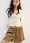 Linen-blend Pull-on Shorts - Dark Beige